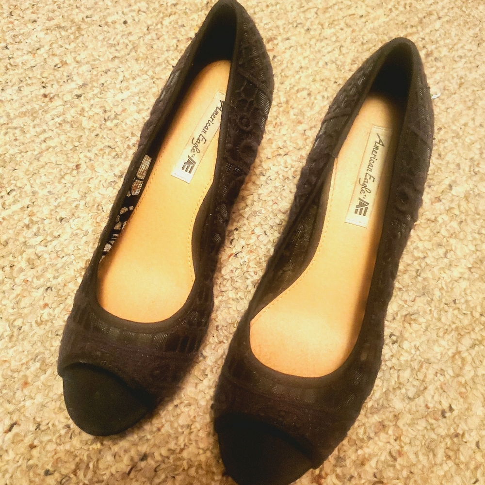 Black Women's Heels Lace Wedges
